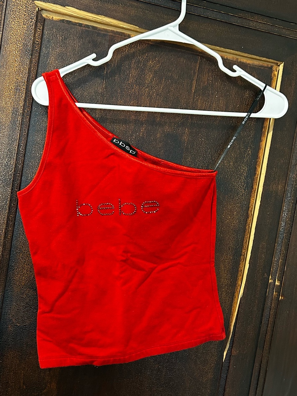 Bebe Red Asymmetric One-Shoulder Top!